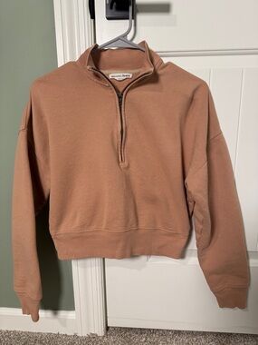 Reformation Half-Zip Sweatshirt in Dusty Rose
